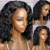 13x4 Loose Deep Wave Lace Frontal Wig Short Bob Human Hair Wigs 180% Density Deep Curly Brazilian Remy Pre-plucked Glueless Wig - Divine Diva Beauty