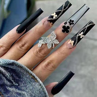 24Pcs Wearable Coffin False Nails Leopard Mystery Diamond Press On Nails Long Ballet Stick Fake Nail Tips Full Cover Acrylic