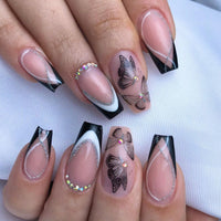 24Pcs Long Ballerina Fake Nails with Wings Pattern Full Cover Manicure Coffin False Nails Press On Nails Wearable Nail Tips