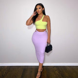 Bodycon Skinny Two Piece Set All Asymmetrical Neck Crop Top