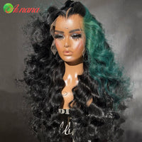 Highlights Green Deep Wave 13x6 Lace Frontal Wigs Transparent Lace Front Wigs Pre-Plucked 180% Density Human Hair Wig