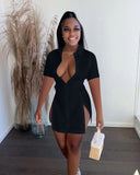 Women Single Breasted Turn-down Neck Shirt Style A-line Bodycon Long Sleeve Dress