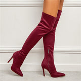 Women Catwalk Boots 11cm High Heels Over The Knee Thigh High Boots Long Suede Boots Winter Fetish Burgundy Shoes