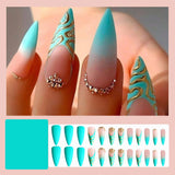 24pcs/Box Detachable Almond False Nails with Moon Star Design French Stiletto Fake Nail Patches Press On Nails Manicure Tips