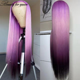 Ombre Purple Straight Lace Front Human Hair Wigs 150% Remy Brazilian Hair HD Transparent Lace Frontal Wigs Pre Plucked