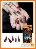 24Pcs Halloween Black Ghost Long Ballet False Nails With Heart Blood Design Halloween Press On Nails Detachable Full Cover Nails