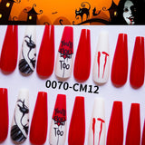 24Pcs Halloween Black Ghost Long Ballet False Nails With Heart Blood Design Halloween Press On Nails Detachable Full Cover Nails