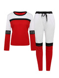 Plus Size avail Women Two Piece Color-lump Tracksuit Pants Set