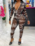 Sheer Mesh Messy Printed Bodycon Sexy Rompers bodysuit