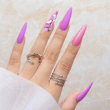 Extra Long Pointed French Wearable Armor White Rose Diamond Slim False Nails Tips Fake Nails Press On Nails Manicure