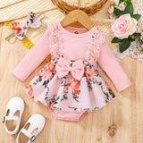 Newborn Infant Baby Girl Romper Long Sleeve Bow Lace Floral Jumper outfit bby