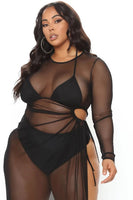 Plus Size avail Sexy Black Mesh See-Through Clubwear Oversize Fashion Bandage Dress