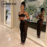 2 Piece Matching Sets Sexy Crop Top shirt + Maxi Skirts See-through Mesh - Divine Diva Beauty