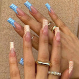 Blue And White Color Matching Sky Color Wearable Nails Tips Waterproof Fake Nails Press On Nails