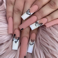 24Pcs French False Nails Design Ballet Fake Nails Long Wearable Coffin Press on Nails Full Cover Manicure Tips