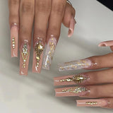 24pc Long Coffin Acrylic Fake Nails Wearable Ballerina Rhinestone Butterfly Glitter Full Cover Nail Tips Press On Nails