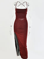 Long Backless Maxi Dress Women Spaghetti Strap High Split Bodycon dress
