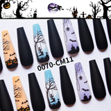 24Pcs Halloween Black Ghost Long Ballet False Nails With Heart Blood Design Halloween Press On Nails Detachable Full Cover Nails