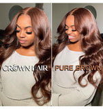 Brown 360 HD Glueless Frontal Body Wave 13x4 Lace Front Human Hair Wig Transparent Brazilian Remy Loose Ombre Chocolate Ginger - Divine Diva Beauty