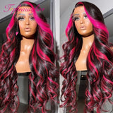 Transparent 13x4 13x6 Lace Front Human Hair Wigs Brazilian Highlight Pink Lace Frontal PrePlucked 4x4 Closure Wig