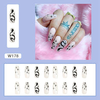 24pcsLong Coffin False Nails French Ballerina Fake Nails With Blue White Cloud Pattern Design Full Cover Nail Tips Press On Nail