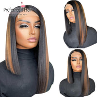 Short Straight Bob Prepluck With Baby Hair 4X4 Lace Closure Human Hair Wig Ombre Honey Blonde Highlight Ombre Color - Divine Diva Beauty