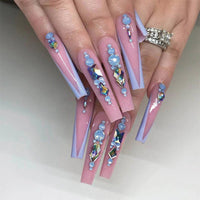 24pcs/box fake nails with Glue Detachable Long Ballerina False Nails With Design Wearable Fake Nails Full Cover Nail Tips