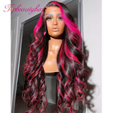 Transparent 13x4 13x6 Lace Front Human Hair Wigs Brazilian Highlight Pink Lace Frontal PrePlucked 4x4 Closure Wig