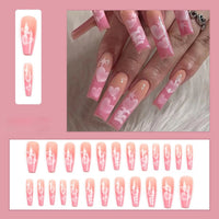 24pcs/Box Pink Ghost Ballerina False Nails with Design French Coffin Fake Nails Press On Nails Detachable Manicure Nail Tips