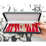 24pc Set Luxury False Nails in Gift Packaging Box with Black White Rhinestone Decor French Tips Bling Press On Nails Coffin Long