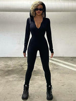 Long Sleeve Zip Jumpsuit Women solid Slim Sexy bodysuit