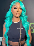 Sky Blue HD Transparent Lace Frontal Wigs 30 Inch Malaysian Colored Body Wave Human Hair Wigs PrePlucked 613 Lace Wigs