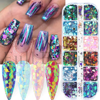 12 Grids Opal Dream Crystal Sequins Nail Flake Galaxy Iridescent Aurora 3D Paillette for Winter Autumn Manicure Decoration