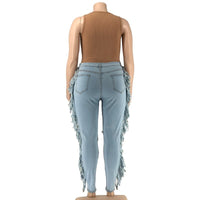 Trendy Ripped Tassel Slim Street Plus Size avail Jeans pants