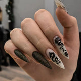 24Pcs Extra Long Almond False Nails with Dragon Pattern Designs Wearable French Fake Nails Full Cover Nail Tips Press On Nails