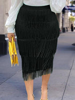 Plus Size avail High Waist Black Tassel Skirt