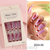 24 Pcs Full Cover False Nails Rhinestones Charms Press On Fake Nails Wearable Fake Nails Artificial Manicure Accessories