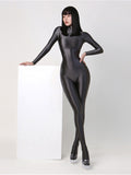 Glossy Long Sleeve Elastic Bodysuit Bodycon Rompers