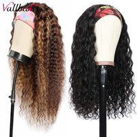Ombre Water Wave Headband Wig Short Curly Wig With Headband Highlight Wig Human Hair Brazilian Glueless Scarf Wig