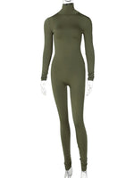 Long Sleeve Solid Turtleneck Skinny Bodycon Jumpsuit bodysuit