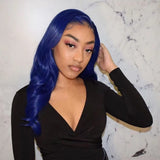 Dark Blue Lace Front Human Hair Wigs Ombre Colored Lace Frontal Wig Brazilian Remy Hair Straight Lace Closure Wig