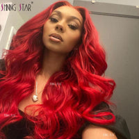 13X4 Body Wave Lace Front Wig Burgundy Colored Red Lace Front Human Hair Wigs Curly Peruvian Lace Frontal Wig Remy Hair Prepluck - Divine Diva Beauty