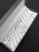 24pc Set Luxury False Nails in Gift Packaging Box with Black White Rhinestone Decor French Tips Bling Press On Nails Coffin Long