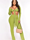 2 Two Piece Sets Tracksuit Outfits Women Long Sleeve Strapless Crop Top Skinny Pants Matching Sets