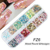 12 Grids Opal Dream Crystal Sequins Nail Flake Galaxy Iridescent Aurora 3D Paillette for Winter Autumn Manicure Decoration