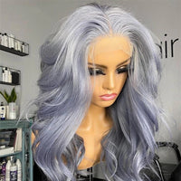 Grey Mixed Blue Wig Body Wave 13X4 Synthetic Lace Frontal Wigs High Temperature Fiber