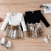 Children Clothing Baby Girl Long Sleeve Knit Tops+Plaid outfits