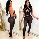 2 pcs Women Set Solid Sequins Halter shirt Strapless Short Tops Long Pants - Divine Diva Beauty