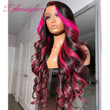 Transparent 13x4 13x6 Lace Front Human Hair Wigs Brazilian Highlight Pink Lace Frontal PrePlucked 4x4 Closure Wig