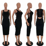 Midi Dress Sexy Sleeveless Cut Out Lace Up Runched Back Zipper Bandage plus size avail